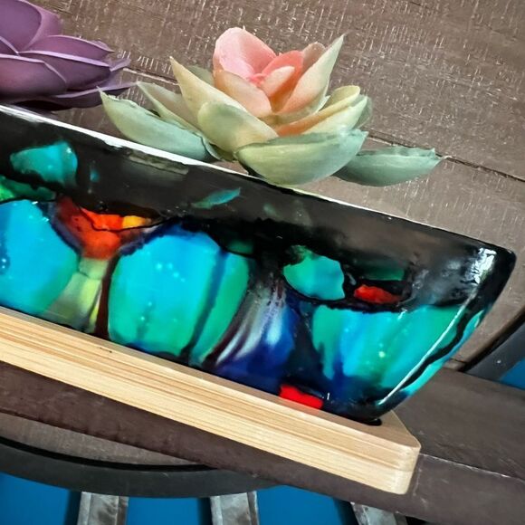 Hand-Painted Ceramic Succulent Planter with Bamboo Tray - Picture 6 of 8